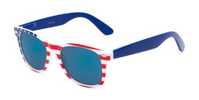 Angle of Anthem #7004 in Stars and Stripes Frame with Blue Mirrored Lenses, Women's and Men's Retro Square Sunglasses