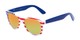 Angle of Anthem #7004 in Stars and Stripes Frame with Orange/Yellow Mirrored Lenses, Women's and Men's Retro Square Sunglasses