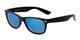Angle of Brien #6230 in Black Frame with Blue Mirrored Lenses, Women's and Men's Retro Square Sunglasses