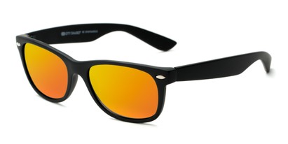 Angle of Brien #6230 in Black Frame with Orange Mirrored Lenses, Women's and Men's Retro Square Sunglasses
