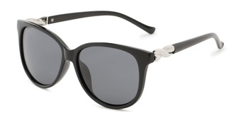 Angle of Bristol #6881 in Black Frame with Grey Lenses, Women's Retro Square Sunglasses