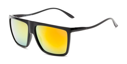 Angle of Brock #62801 in Glossy Black Frame with Yellow Mirrored Lenses, Men's Square Sunglasses