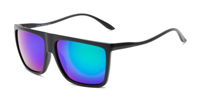 Angle of Brock #62801 in Matte Black Frame with Blue/Green Mirrored Lenses, Men's Square Sunglasses