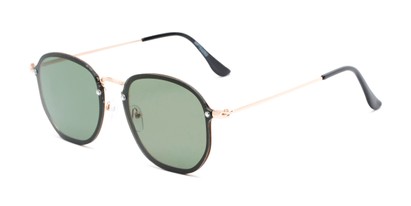 Angle of Chase #7532 in Gold Frame with Green Lenses, Women's and Men's Round Sunglasses