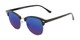 Angle of Damien in Black Frame/Silver with Blue Mirrored Lenses, Women's and Men's Browline Sunglasses