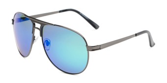 Angle of Darius in Grey Frame Blue/Green Mirrored Lenses, Men's Aviator Sunglasses