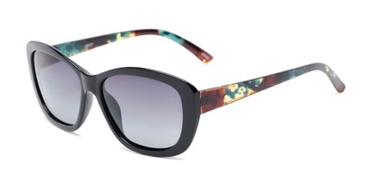 Angle of Geneva #5686 in Black/Green Tortoise Frame with Smoke Lenses, Women's Cat Eye Sunglasses