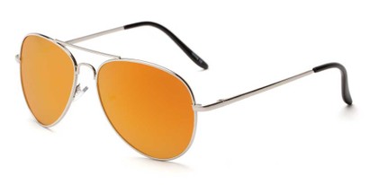 Angle of Desert in Silver Frame with Orange Mirrored Lenses, Women's and Men's Aviator Sunglasses