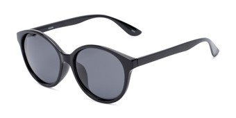 Angle of Dolores #16021 in Black Frame with Grey Lenses, Women's Round Sunglasses