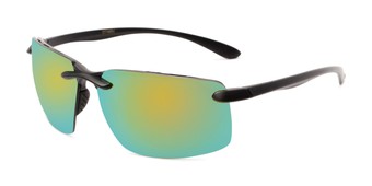 Angle of Drew #2774 in Black Frame with Yellow/Blue Mirrored Lenses, Men's Sport & Wrap-Around Sunglasses
