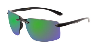 Angle of Drew #2774 in Black Frame with Green/Purple Mirrored Lenses, Men's Sport & Wrap-Around Sunglasses