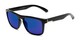 Angle of Duke #6097 in Glossy Black Frame with Blue Mirrored Lenses, Men's Retro Square Sunglasses