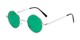 Angle of Dune in Silver Frame with Dark Green Lenses, Women's and Men's Round Sunglasses