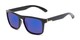 Angle of Ethan #60972 in Matte Black Frame with Blue Mirrored Lenses, Men's Retro Square Sunglasses