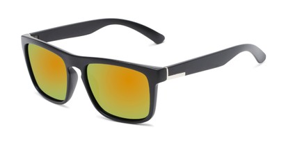 Angle of Ethan #60972 in Matte Black Frame with Orange/Yellow Mirrored Lenses, Men's Retro Square Sunglasses