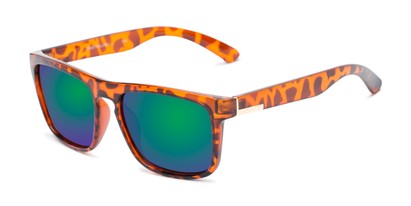 Angle of Ethan #60972 in Tortoise Frame with Blue/Green Mirrored Lenses, Men's Retro Square Sunglasses