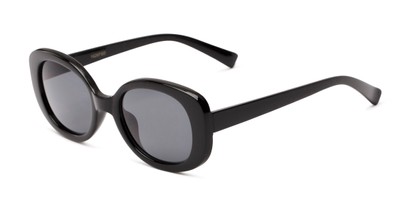 Angle of Fanning #16260 in Black Frame with Grey Lenses, Women's Round Sunglasses