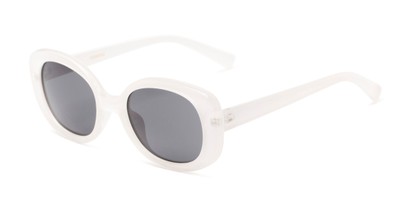 Angle of Fanning #16260 in White Frame with Grey Lenses, Women's Round Sunglasses
