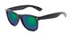 Angle of Garnet in Black Frame with Blue/Green Mirrored Lenses, Women's and Men's Retro Square Sunglasses