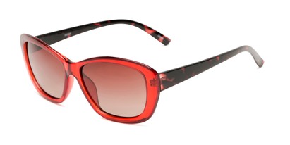 Angle of Geneva #5686 in Red/Tortoise Frame with Amber Lenses, Women's Cat Eye Sunglasses