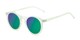 Angle of Hoffman #9728 in Frosted Light Green Frame with Green/Purple Mirrored Lenses, Women's and Men's Round Sunglasses