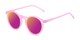 Angle of Hoffman #9728 in Frosted Pink Frame with Pink Mirrored Lenses, Women's and Men's Round Sunglasses