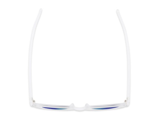 Overhead of Hoffman #9728 in Frosted Clear Frame with Blue Mirrored Lenses