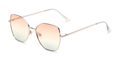 Angle of Indigo #6911 in Silver Frame with Orange Gradient Lenses, Women's Cat Eye Sunglasses