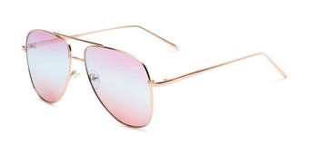 Angle of Juno #3134 in Gold Frame with Purple/Blue/Pink Gradient Lenses, Women's Aviator Sunglasses