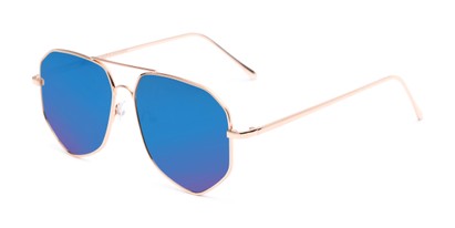 Angle of Kendall #63072 in Gold Frame with Blue Mirrored Lenses, Women's and Men's Aviator Sunglasses