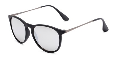 Angle of Kent #54096  in Black Frame with Silver Mirrored Lenses, Women's and Men's Round Sunglasses
