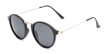 Angle of Legend #16171 in Glossy Black Frame with Grey Lenses, Women's and Men's Round Sunglasses