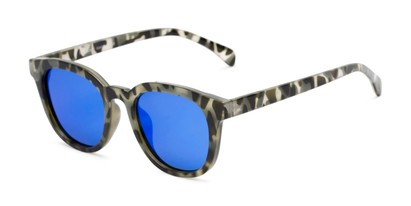 Angle of Mac in Grey Tortoise Frame with Blue Mirrored Lenses, Women's and Men's Retro Square Sunglasses