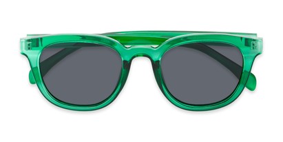 Folded of Mac in Clear Green Frame with Grey Lenses