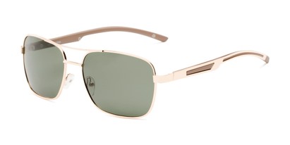 Angle of Manitoba #16287 in Gold/Tan Frame with Green Lenses, Men's Aviator Sunglasses