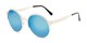 Angle of Margot #3833 in Silver Frame with Ice Blue Mirrored Lenses, Women's Round Sunglasses