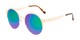 Angle of Margot #3833 in Gold Frame with Blue/Green Mirrored Lenses, Women's Round Sunglasses
