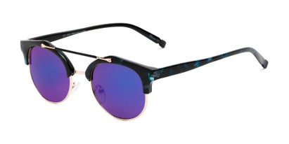 Angle of Derby #5273 in Blue Tortoise/Gold Frame with Blue Mirrored Lenses, Women's and Men's Browline Sunglasses
