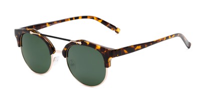 Angle of Derby #5273 in Brown Tortoise/Gold Frame with Green Lenses, Women's and Men's Browline Sunglasses