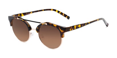 Angle of Derby #5273 in Brown Tortoise/Gold Frame with Amber Lenses, Women's and Men's Browline Sunglasses