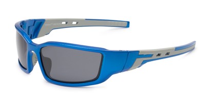 Angle of Navarro #2761 in Blue/Grey Frame with Smoke Lenses, Men's Sport & Wrap-Around Sunglasses