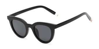 Angle of Paige #1624 in Black Frame with Grey Lenses, Women's Cat Eye Sunglasses