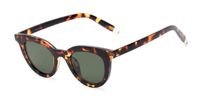 Angle of Paige #1624 in Tortoise Frame with Green Lenses, Women's Cat Eye Sunglasses