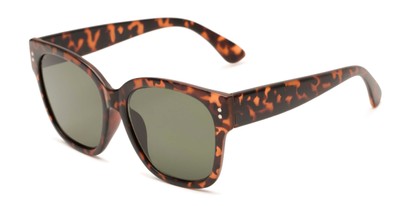 Angle of Patio #5485 in Matte Tortoise Frame with Green Lenses, Women's Retro Square Sunglasses