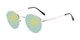 Angle of Phillips #7563 in Silver Frame with Green Mirrored Lenses, Women's and Men's Round Sunglasses
