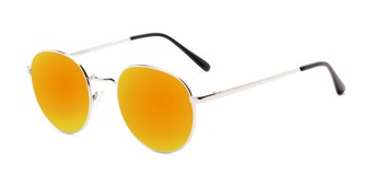 Angle of Phillips #7563 in Silver Frame with Orange Mirrored Lenses, Women's and Men's Round Sunglasses
