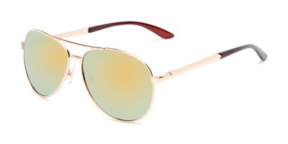 Angle of Piston #6308 in Gold/Brown Frame with Yellow/Blue Mirrored Lenses, Women's and Men's Aviator Sunglasses