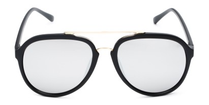 Front of Port in Matte Black/Gold Frame with Silver Mirrored Lenses