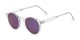 Angle of Bigsby in Clear/Silver Frame with Blue Mirrored Lenses, Women's and Men's Round Sunglasses