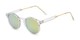 Angle of Bigsby in Clear/Gold Frame with Green/Pink Mirrored Lenses, Women's and Men's Round Sunglasses